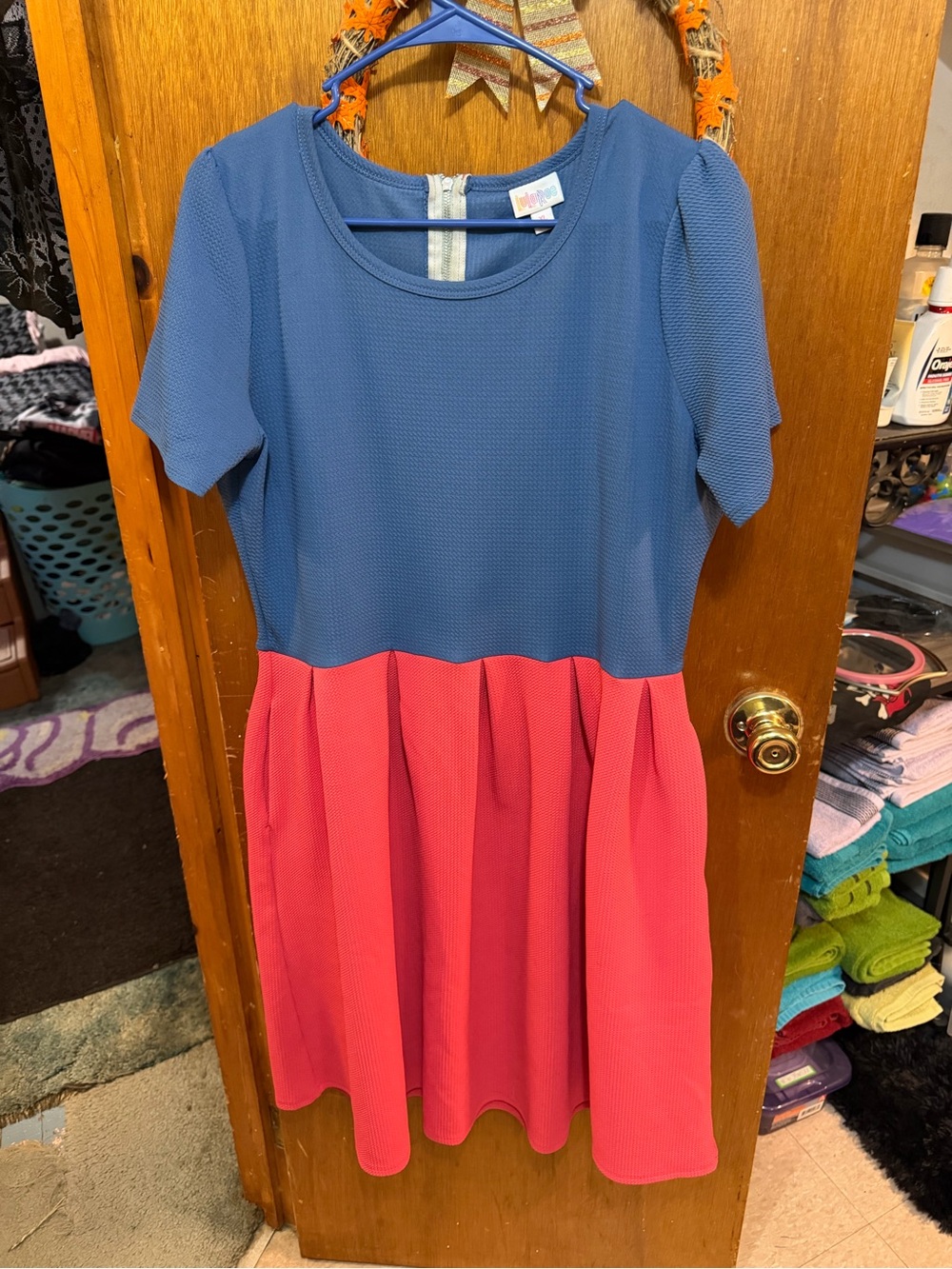 LuLaRoe Amelia Blue and red Dress XL